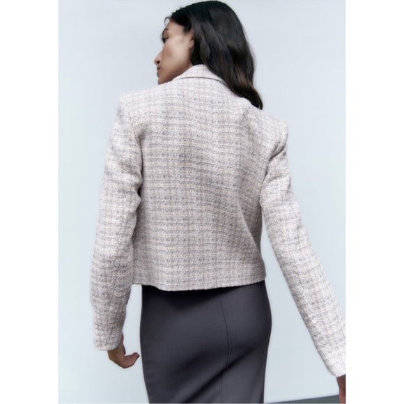 Zara Double Breasted Textured Weave Jacket Blazer Size Medium - Picture 5 of 11
